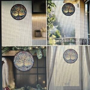 Colorful Sun Catcher With Stained Glass Tree of Life Design